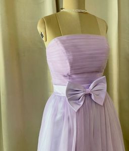 Lavender Tulle Strapless Dress with Bow