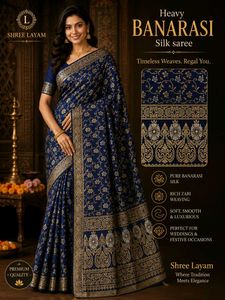 Heavy Banarasi Silk Saree - Navy Blue