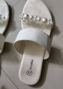 Stylish White Pearl Embellished Slides