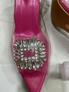 Rhinestone Clear Strap Glass Heels