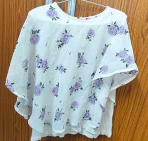 White Floral Print Flowy Top