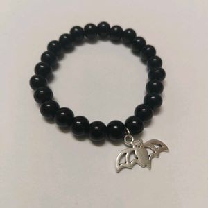 Gothic Bat Charm Beaded Bracelet