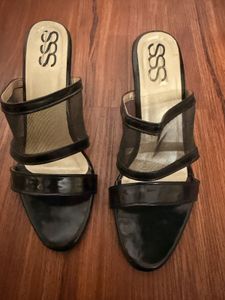 Chic Black Mesh & Patent Heels