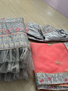 Grey Lehanga With Pink Net Odhni