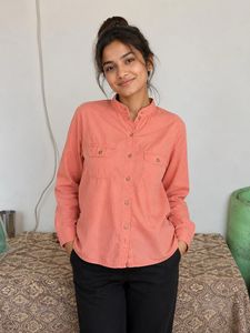 Coral Band Collar Cotton Shirt