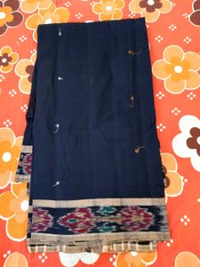 Elegant Navy Blue Saree with Ikat Border