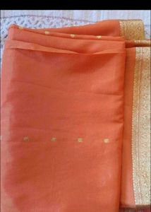 Elegant Peach Saree with Gold Border