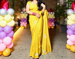 Elegant Yellow Embroidered Saree