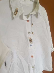 Cute White Button-Up Blouse with Kawaii Details