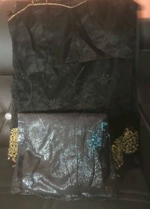 Elegant bollywood Black &amp; Gold Net Saree with stic
