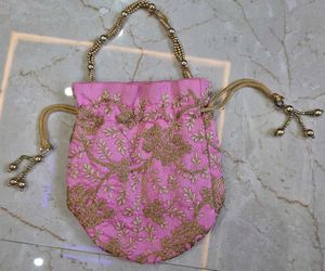 Embroidered Pink Potli Bag rajputi