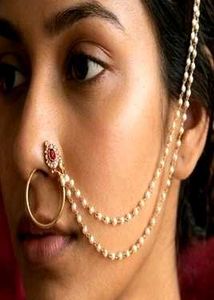 Elegant Pearl &amp; Ruby Nose Ring
