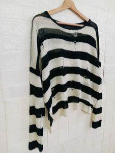 Striped Distressed Knit Sweater