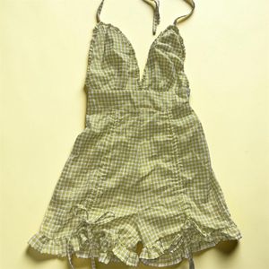 Chic Green Foundry Gingham Halter Dress