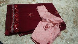 Maroon Embroidered Saree
