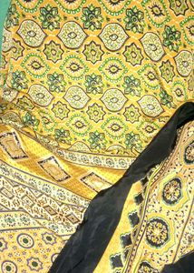 ajrakh print satin silk saree