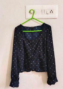 Chic Polka Dot Square Neck Blouse