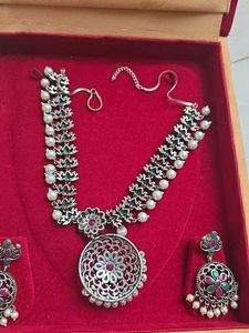 Oxidised Silver Necklace with Earrings
