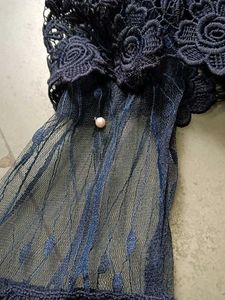 Elegant Navy Lace Off-Shoulder Top