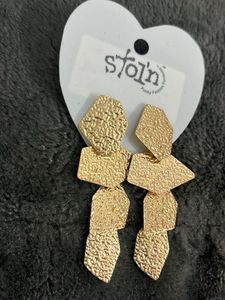 Gold Tone Textured Geometric Earrings
