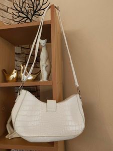 Chic White Embossed Shoulder Bag