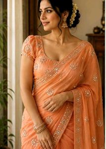 Elegant Peach Embroidered Saree