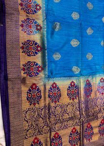 Elegant Blue Silk Saree with Gold Border