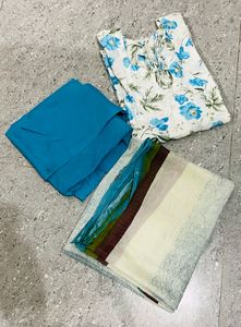 Beautiful White And Blue Kurta Churidaar Suit Set