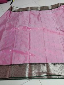 Beautiful Pink Saree with Silver Border