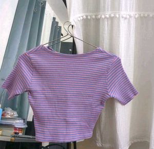 Ribbed V-Neck Striped Crop Top