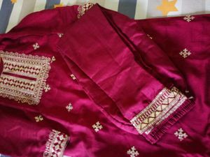 Embroidered maroon Kurta Set