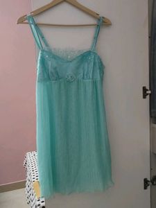 Aqua Blue Lace Trim Nightgown