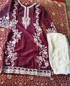 women georgette kurti pant set