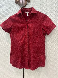 Park Avenue Maroon Polka Dot Snatched Waist Shirt