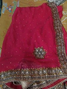 Elegant Pink Embellished Saree with Blouse
