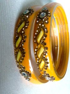Vibrant Yellow Bangle Set with Embellishments