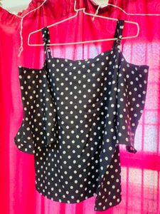 Polka Dot Cold Shoulder Top