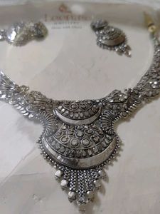 Elegant Silver Oxidized Necklace &amp; Earring Set