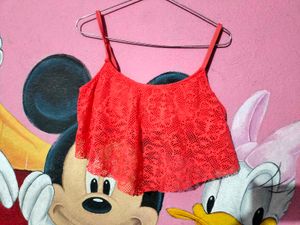 Coral Lace Crop Top