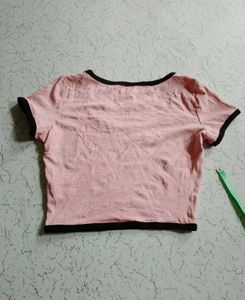 Pink &amp; Black Trimmed Crop Top