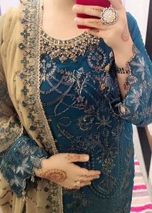 Embellished Teal Kurta Set
