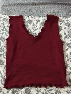 Burgundy Ribbed Lettuce Edge Tank Top