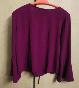 Stylish Purple Tie-Neck Bell Sleeve Top