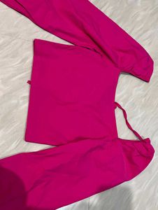 Hot Pink Tie-Front Puff Sleeve Top