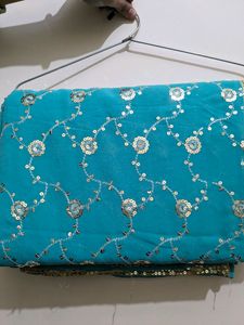 NEW SEA GREEN SEQUINS SAREE WITH BLOUSE PIECE