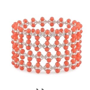 Coral Beaded Cuff Bracelet set of 4
