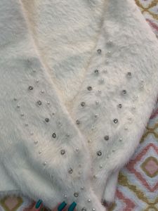 Cream fuzzy sweater with pearl details