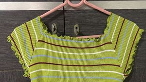 Lime Striped Off-Shoulder Crop Top
