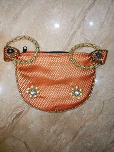 Orange Embellished Pouch