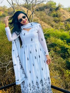 White Kurta with Black Embroidery and dupatta